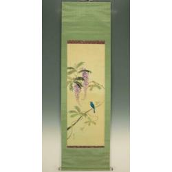 oud japanse scroll "Wisteria & japanse Blauwe Vliegenvanger.