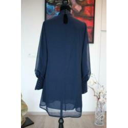 Lange blouse, met sjaal, lange mouwen, marine blauw, mt 40