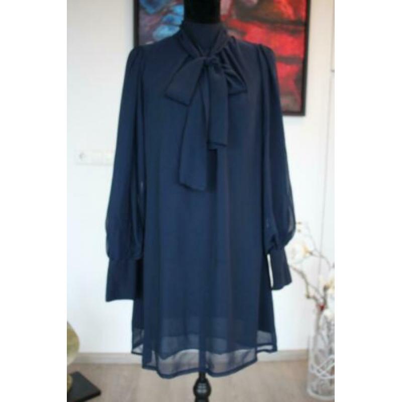 Lange blouse, met sjaal, lange mouwen, marine blauw, mt 40