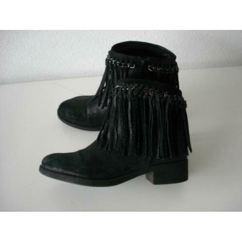 Zwarte Lola Cruz fringe boots laarzen MAAT 37 bijzonder mooi