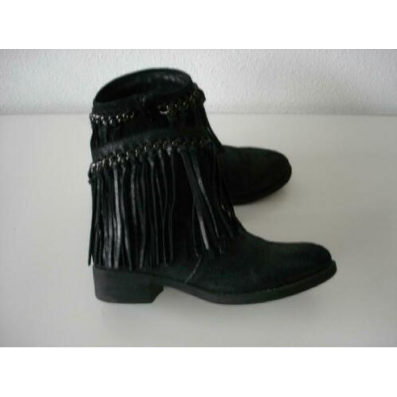 Zwarte Lola Cruz fringe boots laarzen MAAT 37 bijzonder mooi