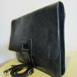 Vintage zwart leer schoudertas, avondtas, clutch pochet 772