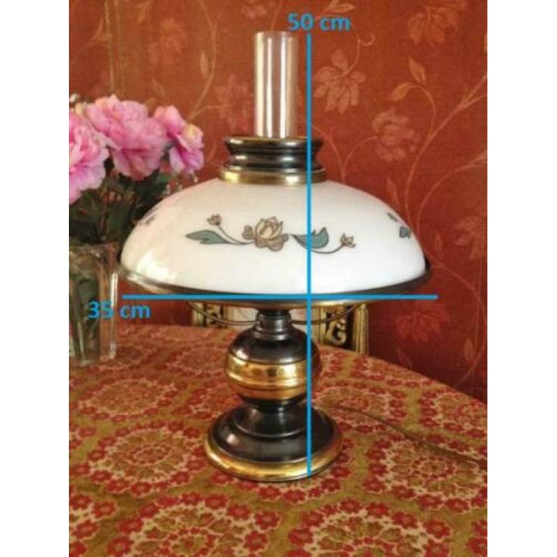 Art deco tafellamp/olielamp/olie lamp,koper,lampenkap glas