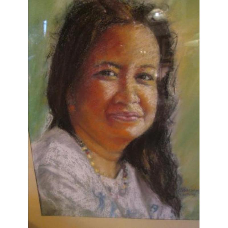 Pastel Portret Meisje met Ketting Koh Tao Christa Hoek 45x35