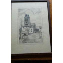 pentekening Dordrecht grote kerk H. de Raadt 1918