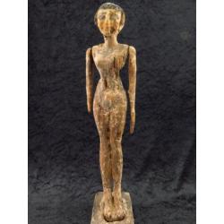 Extremely big Egyptian wooden painted statue of a Lady