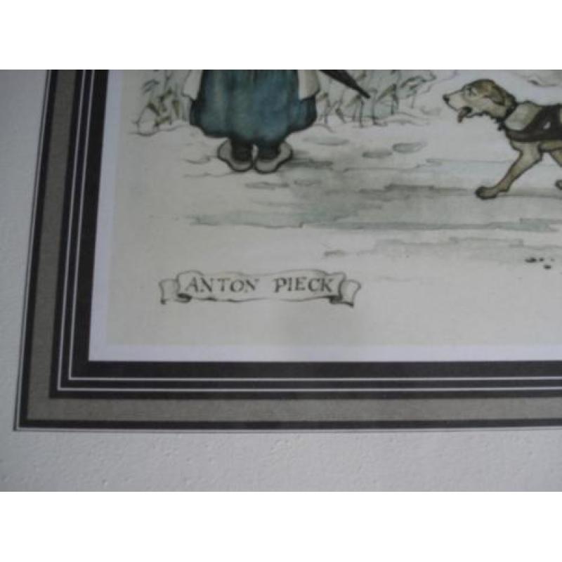 Anton Pieck Ingelijste Prent "Bakker met Hondenslee" 48x36