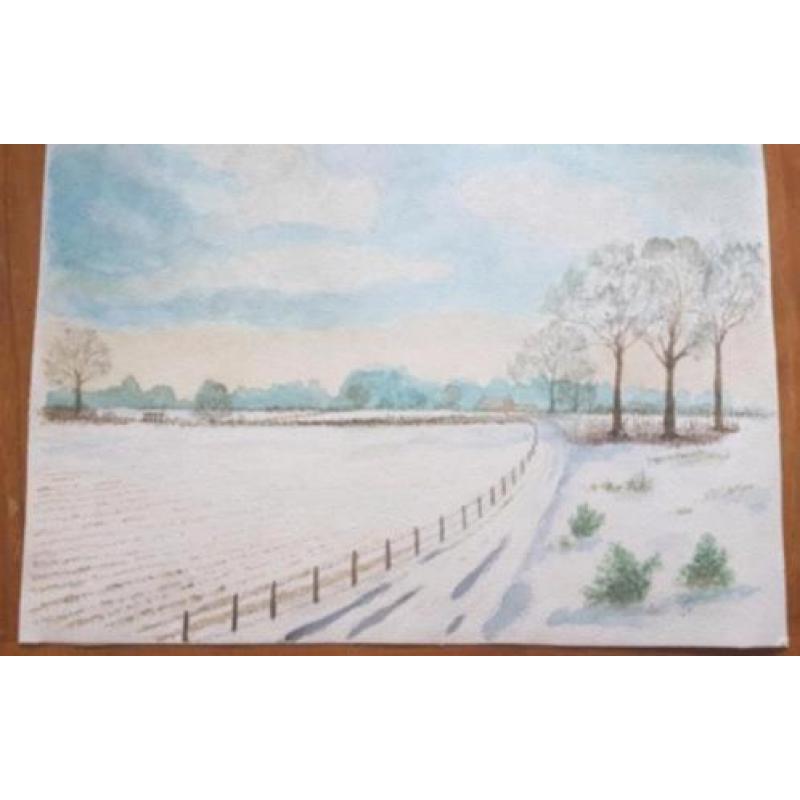 Aquarel winterlandschap gesigneerd