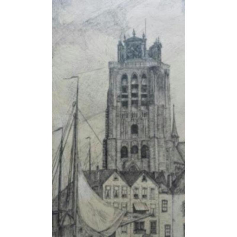 pentekening Dordrecht grote kerk H. de Raadt 1918