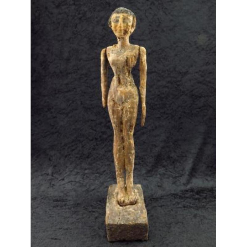 Extremely big Egyptian wooden painted statue of a Lady