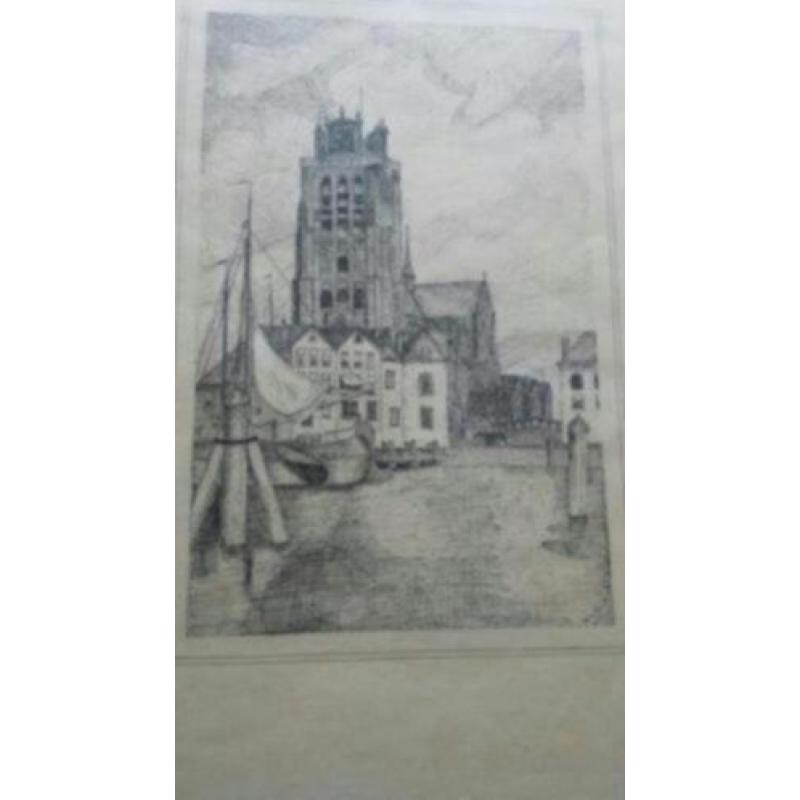 pentekening Dordrecht grote kerk H. de Raadt 1918