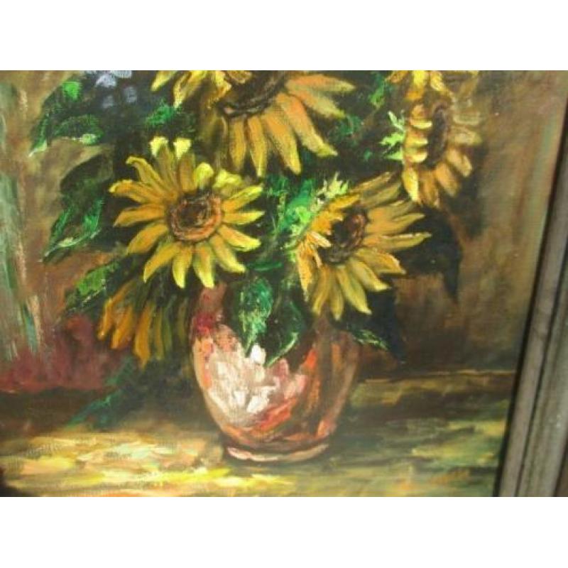 Olie/doek. Javali, Bloemen in vaas. 66 x 86 cm.