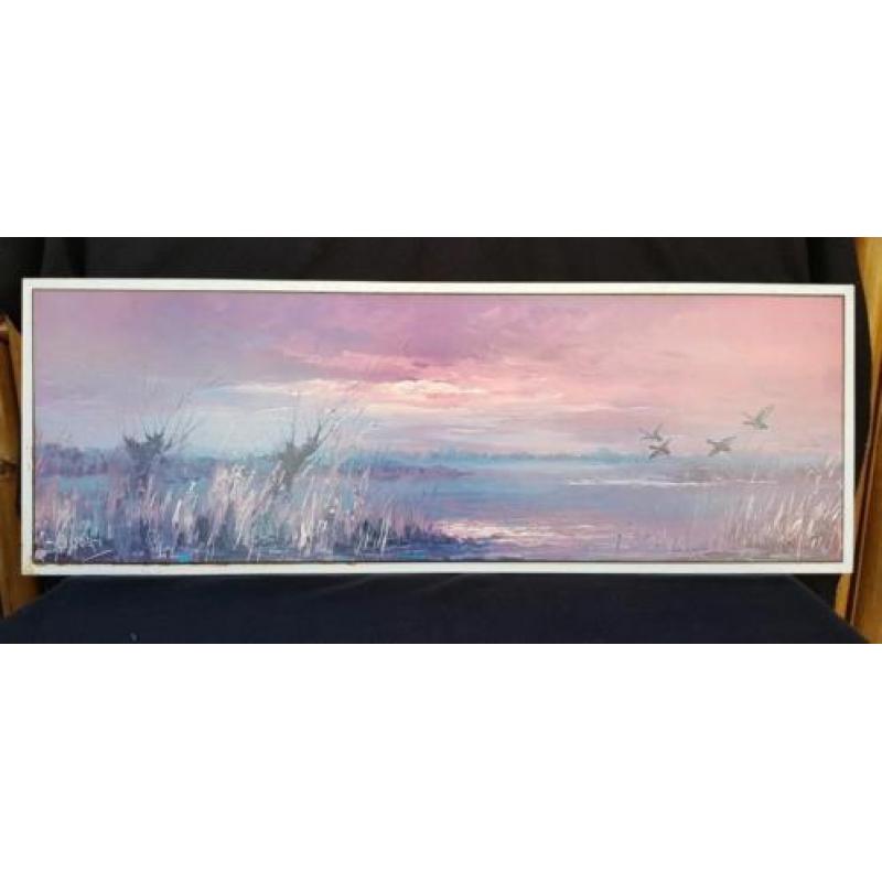 John Bevort plaat met opvliegende eenden 33 x 93 cm