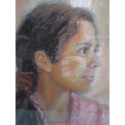 Pastel Portret Meisje met Roze Jurk Koh Tao Christa Hoek