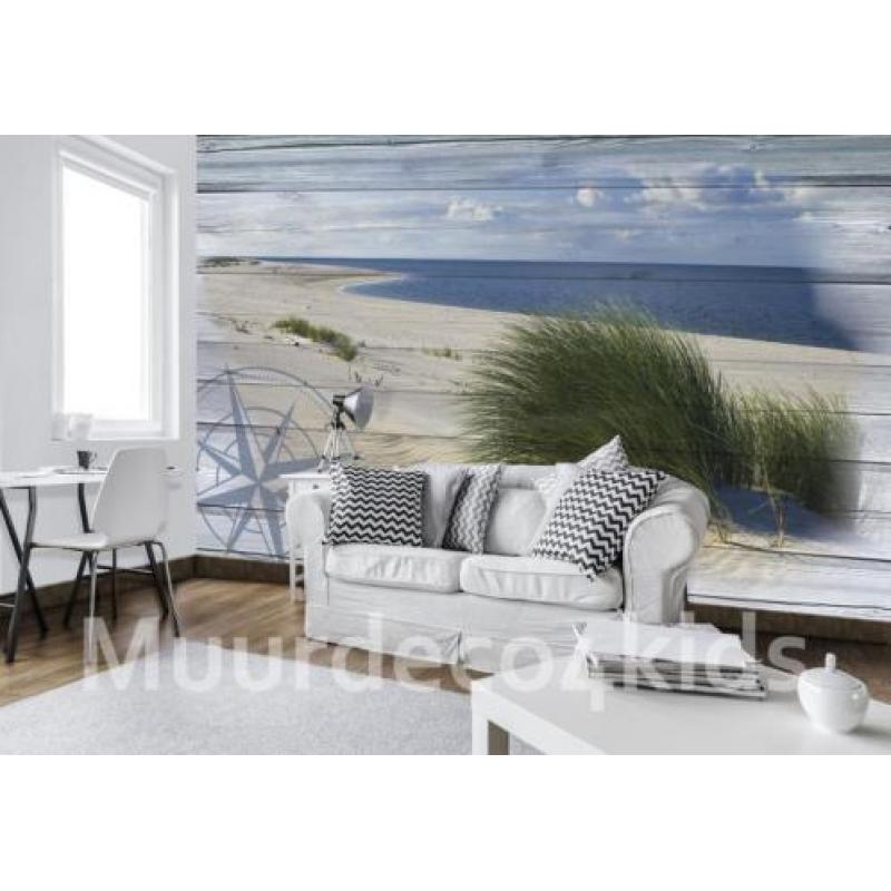 Fotobehang Strand op hout, Strandbehang