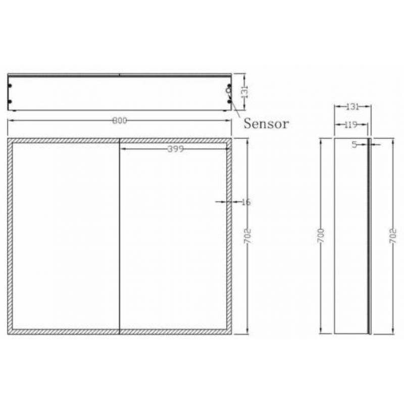 Wiesbaden Quatro spiegelkast +verlichting 80x70x13