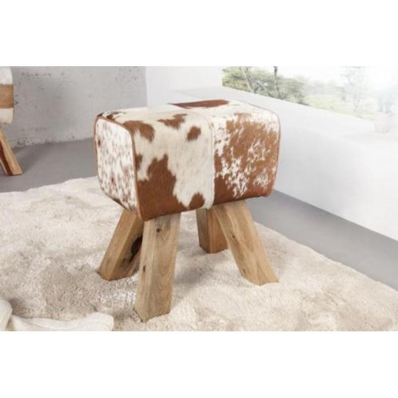 Hocker Bock 45cm Wit/Bruin Echt Koeienhuid 36641