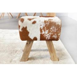 Hocker Bock 45cm Wit/Bruin Echt Koeienhuid 36641