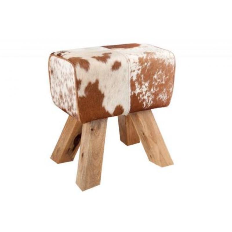 Hocker Bock 45cm Wit/Bruin Echt Koeienhuid 36641